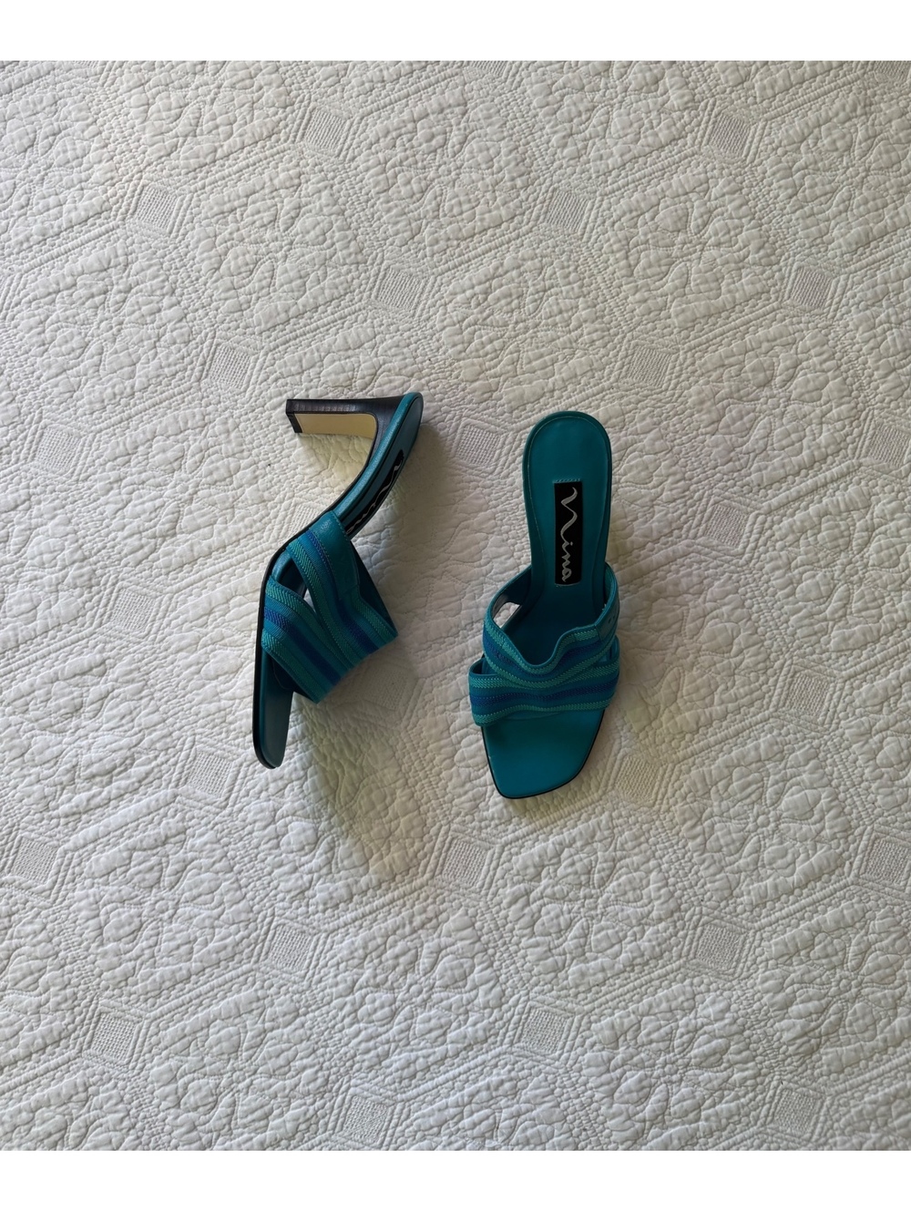 Nina Blue Strappy Square Toe Heeled Sandals Size 8M